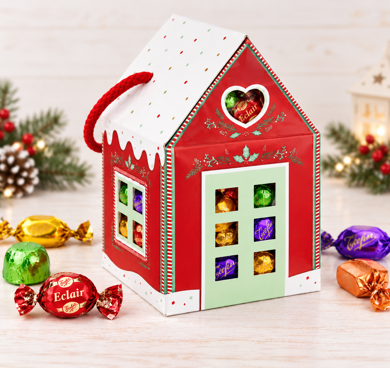 Kersthuis Medium gevuld met Chocolade en toffee mix